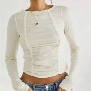 We The Free - Free People Stella Ruched Cream Long Sleeve Top